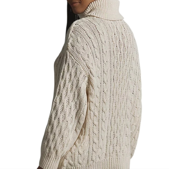 Pilcro Anthropologie Oversized Turtleneck Cable Knit Fisherman Style Cream Sweat - Picture 11 of 11